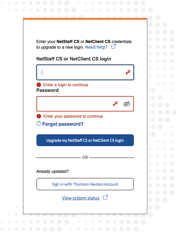 Image of NetStaff CS or NetClient CS Login Form